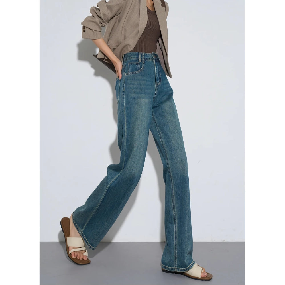 High Waisted Casual Straight Wide Leg Jeans