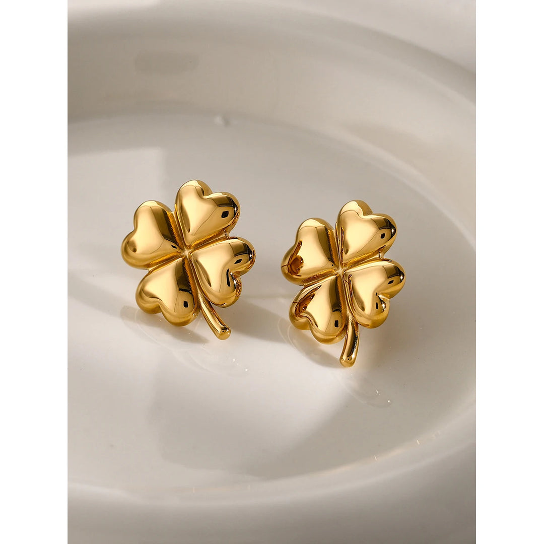 18K Gold Plated Stainless Steel Four-Leaf Clover Drop Earrings