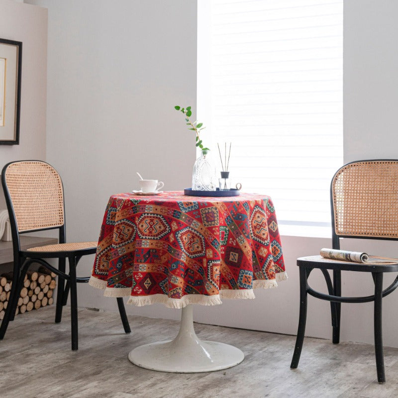 Round Jacquard Red Tablecloth