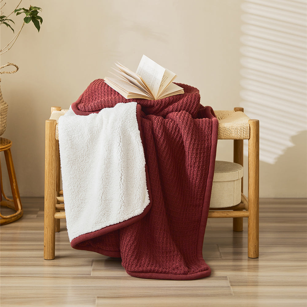 Classic Waffle Plaid Cotton Knitted Throw Blanket