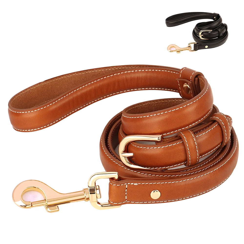 Adjustable Genuine Leather Dog Leash for All Breeds