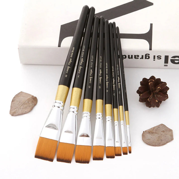 4/8pcs Flat Nylon Hair Artist Brush Set for Watercolor, Acrylic, Oil & Gouache