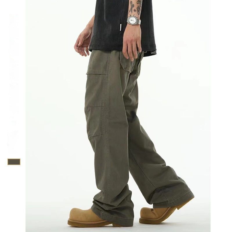 Men's Basic All-matching Trendy Gray-green Overalls Casual Loose Trousers