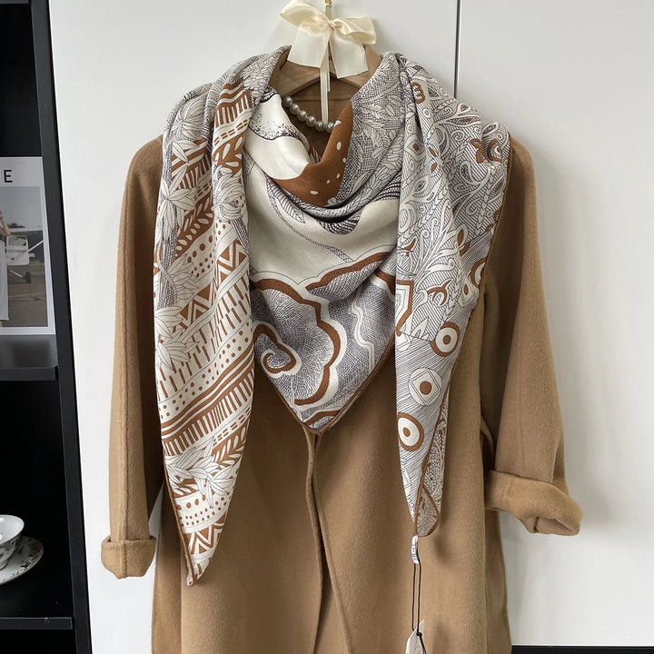 Silk Cashmere Pashmina Scarf - Elegant Print Shawl