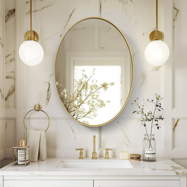 Elegant Oval Gold Wall Mirror - Contemporary Decorative Gold Frame