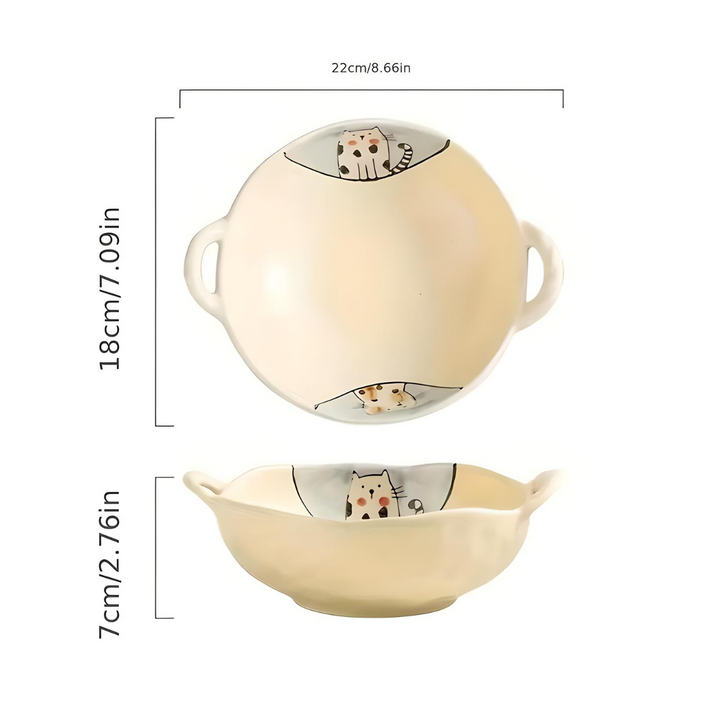 7.5 Inch Cat Design Ceramic Soup Bowl with Handle