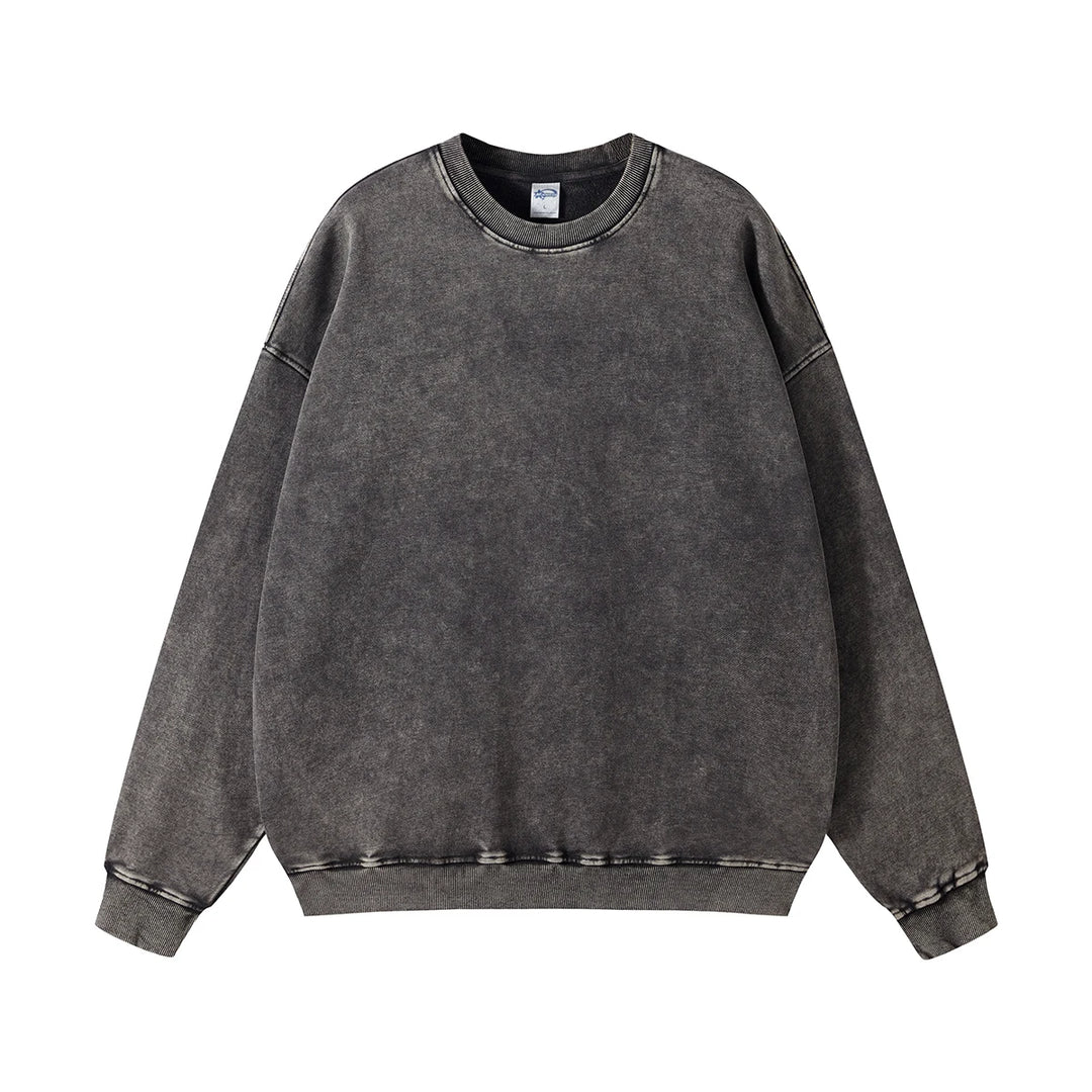 Wax Dyed Worn-out Terry Round Neck Sweatshirt