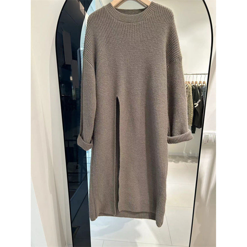 Lazy Wind Mid-length Inner Wear Loose Slimming Solid Color Sweater Long Dress