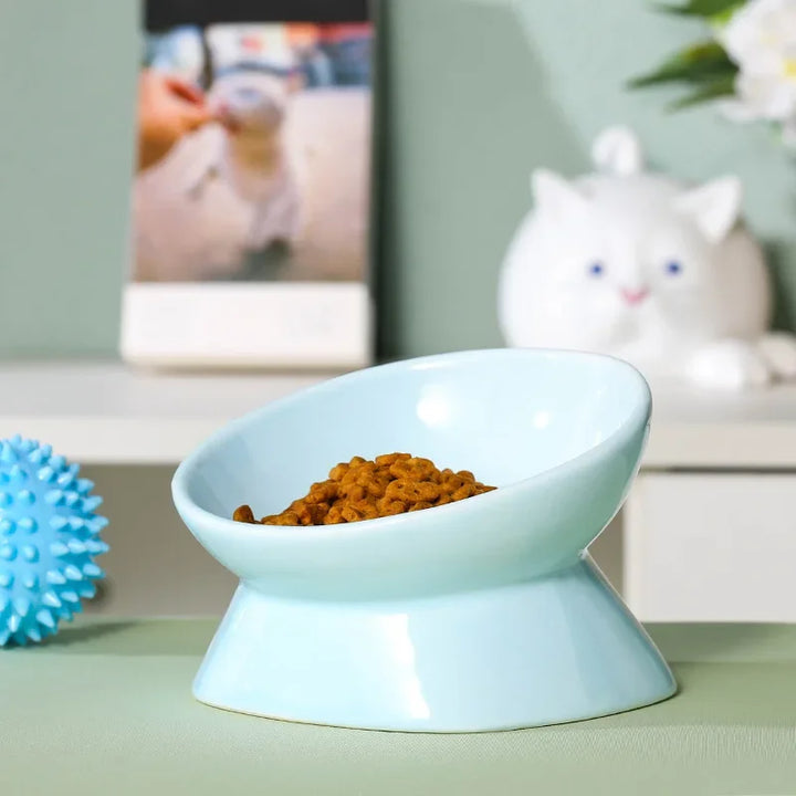 Elevated Ceramic Pet Bowl - High Foot Design for Cats & Small Dogs