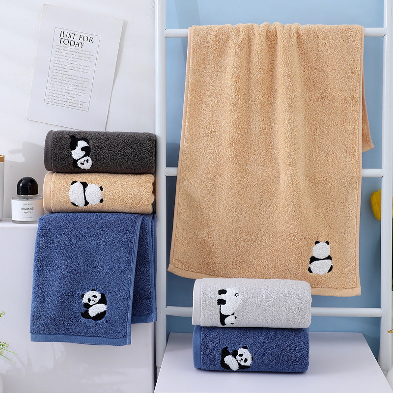 Panda Embroidered Cotton Face Towel - Absorbent and Soft Bathroom Towel