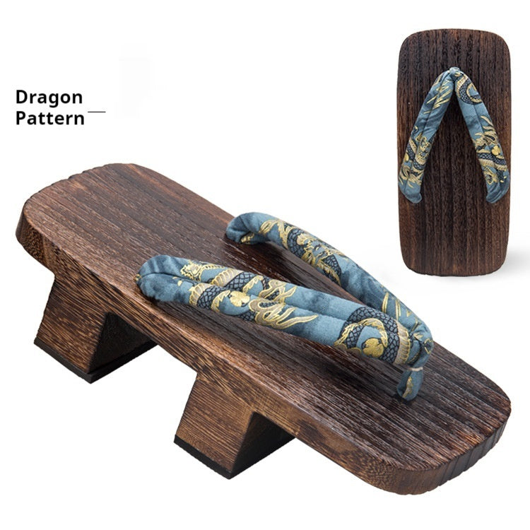 Men's Two-tooth Clogs For Seaside Beach Outdoor Wear Chinese Wind Dragon Pattern Slippers