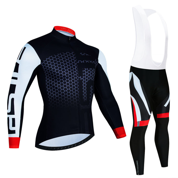 Men's Riding Jersey Long Sleeve Top And Trousers Wicking Breathable Cycling Suspender Suit