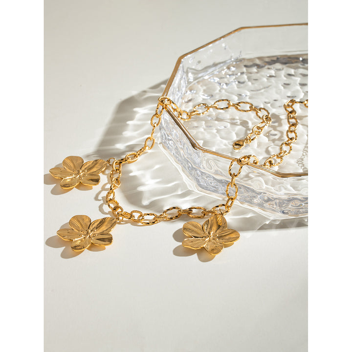 18K Gold Plated Five Petal Flower Pendant Necklace