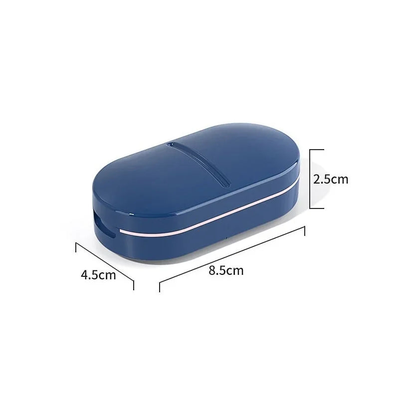 Portable 2-in-1 Pill Cutter and Storage Box – Mini Medicine Divider and Crusher