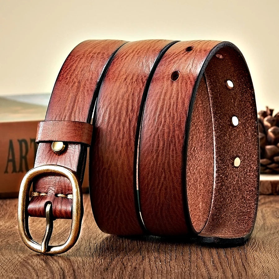 2.8CM Women’s Genuine Cowhide Leather Belt with Copper Buckle