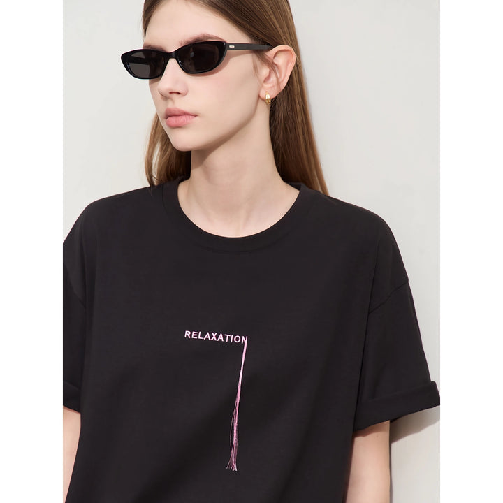 Minimalist Women's Casual Embroidered Tassel Tee