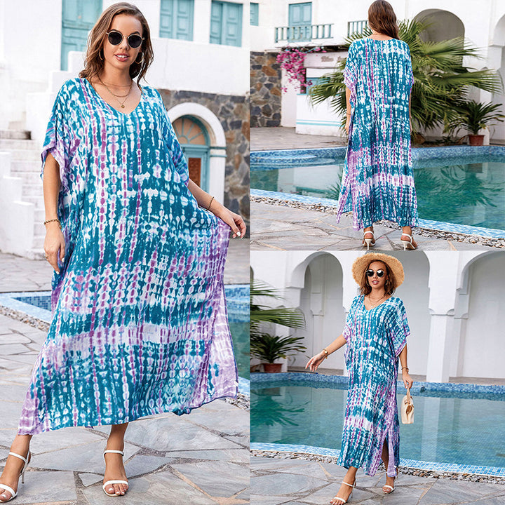 Rayon Tie-dyed Beach Long Dress Sun Protection Shirt