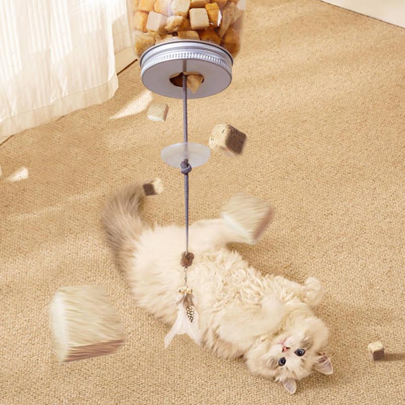 Interactive Cat Toy Food Dispenser with Feather and Bell