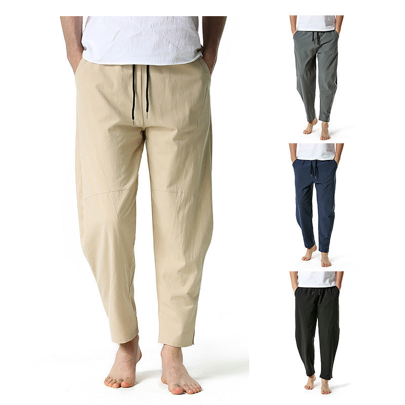 Men's Linen Cotton Loose Casual Pants Solid Color Loose Straight Trousers