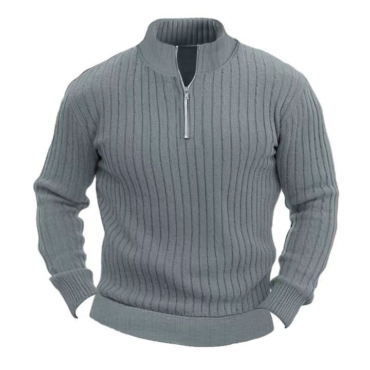 Leisure Pullover Men's Sweater Solid Color Stand Collar Long Sleeve