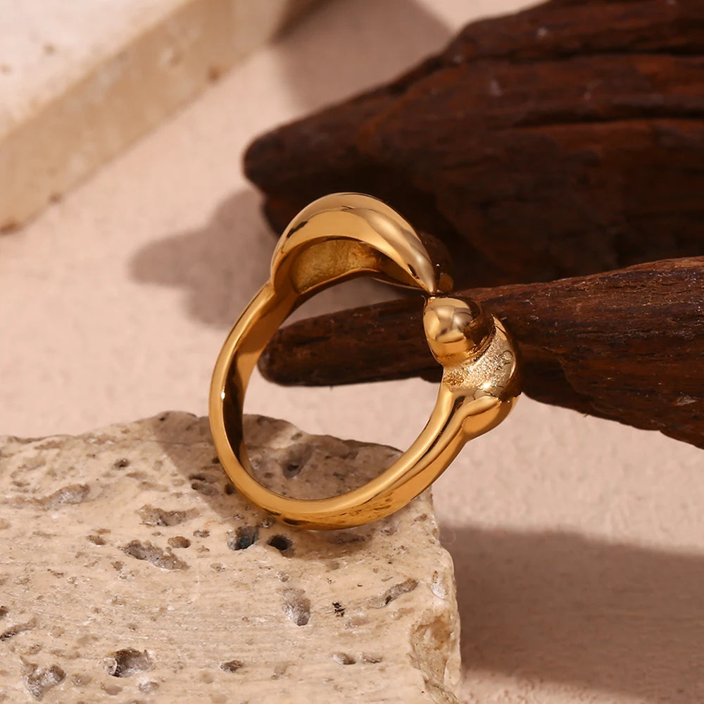 Gold Plated Double Heart Open Ring - Hypoallergenic Stainless Steel