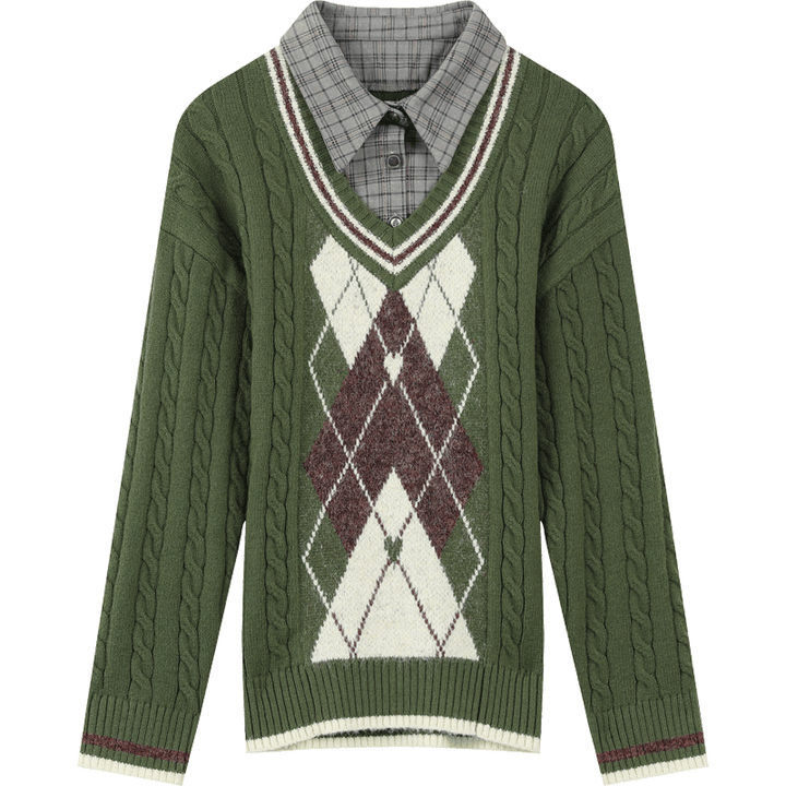 Retro Rhombus Spliced Pullover Sweater