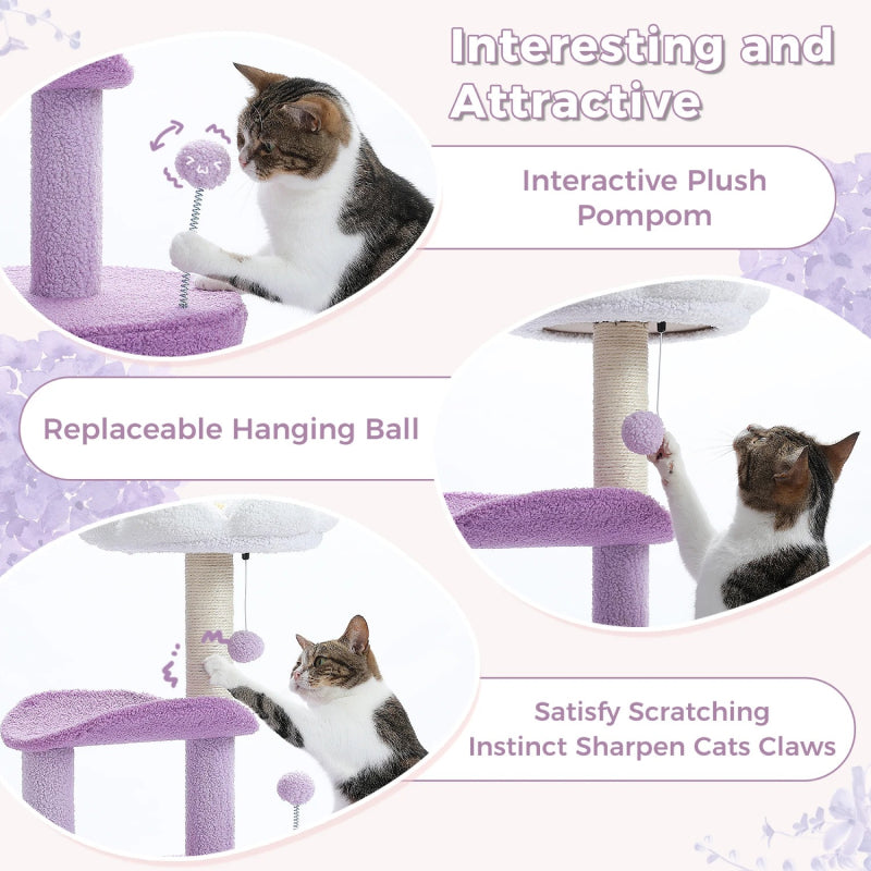 Small Purple Flower Cat Tree with Condo & Scratching Post