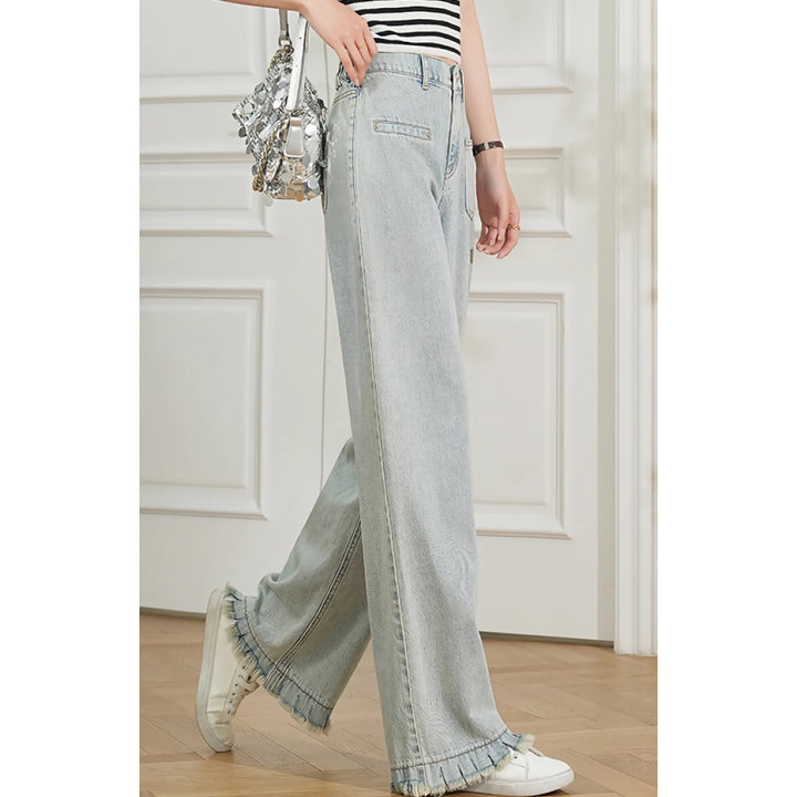 Summer High Waist Retro Wide Leg Denim Pants for Women