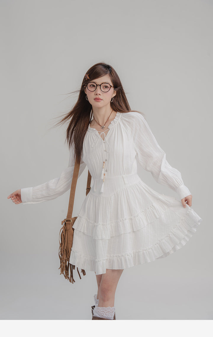 Women's Fashion White Tassel Tied Dress