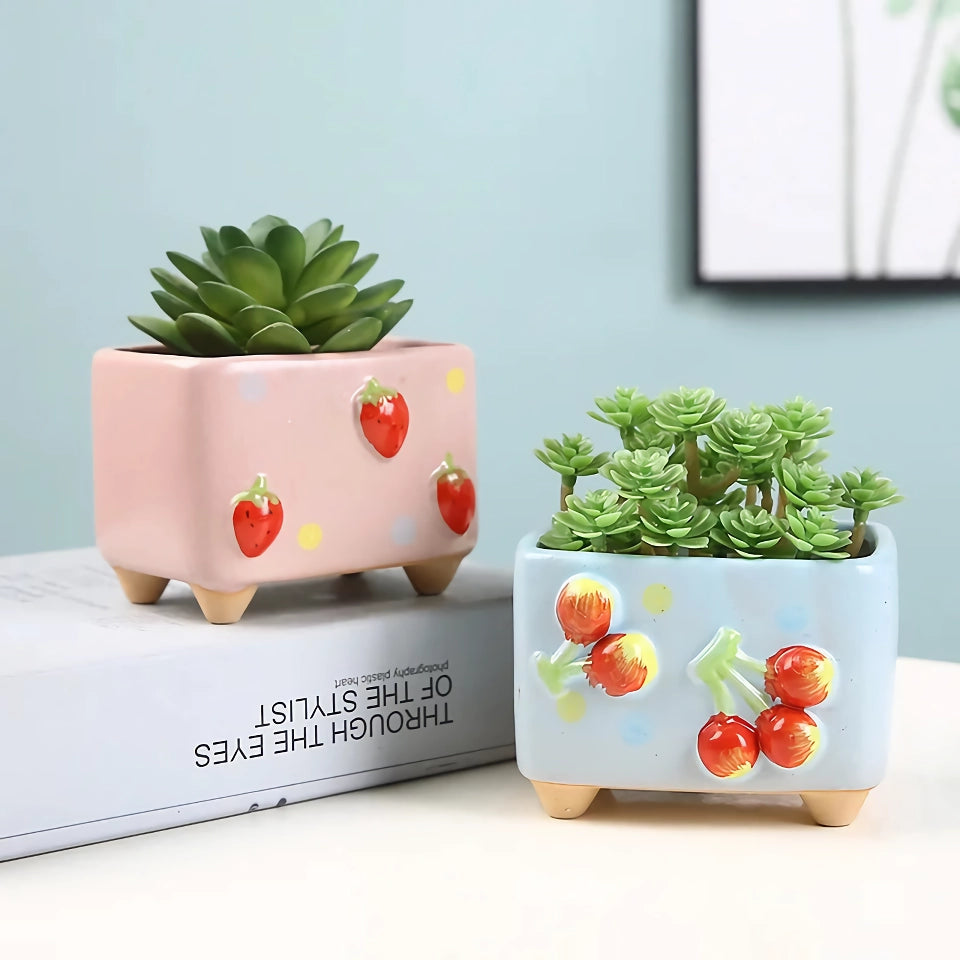 Creative Mini Square Ceramic Plant Flower Pot - Cute Porcelain Carved Vase for Home Décor