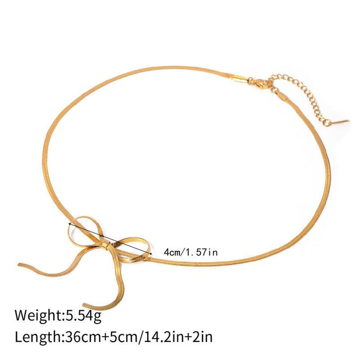 18K Gold Plated Bowknot Snake Chain Necklace – Chic, Minimalist, Waterproof