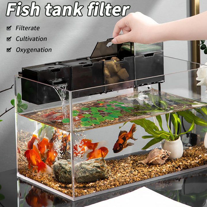 3-in-1 Silent Waterfall Fish Tank Filter Box with Built-in Purifier