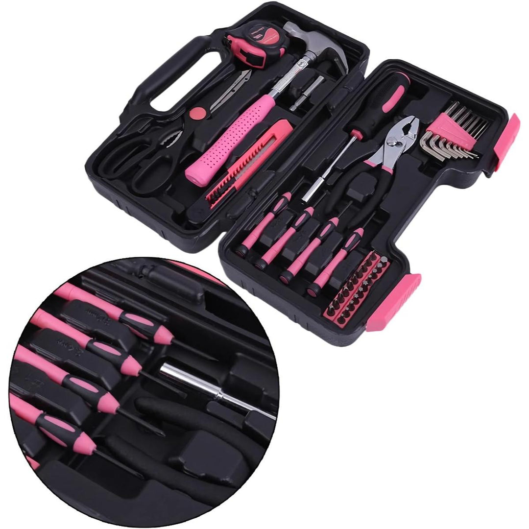 39-Piece Pink Household Tool Kit – Perfect for Home, Office, Garage & Dorm Use