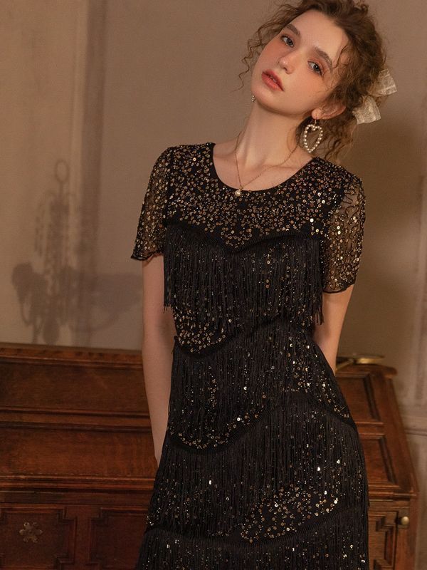 Dinner Party Gatsby Dress Sexy Nightclub Sequins Tassel Dancing Dress