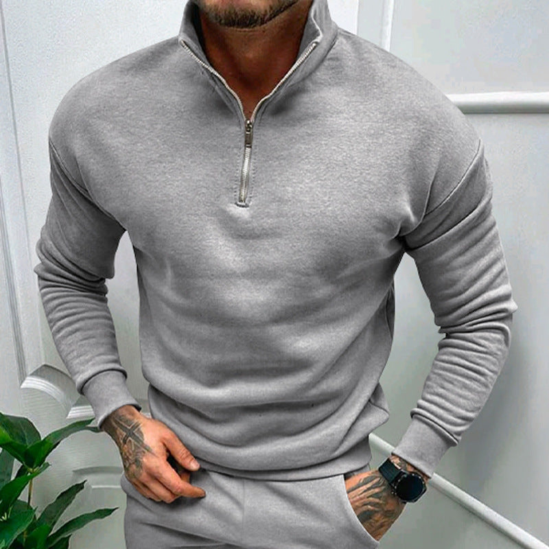 Men's Autumn And Winter Fleece-lined Solid Color Long Sleeve