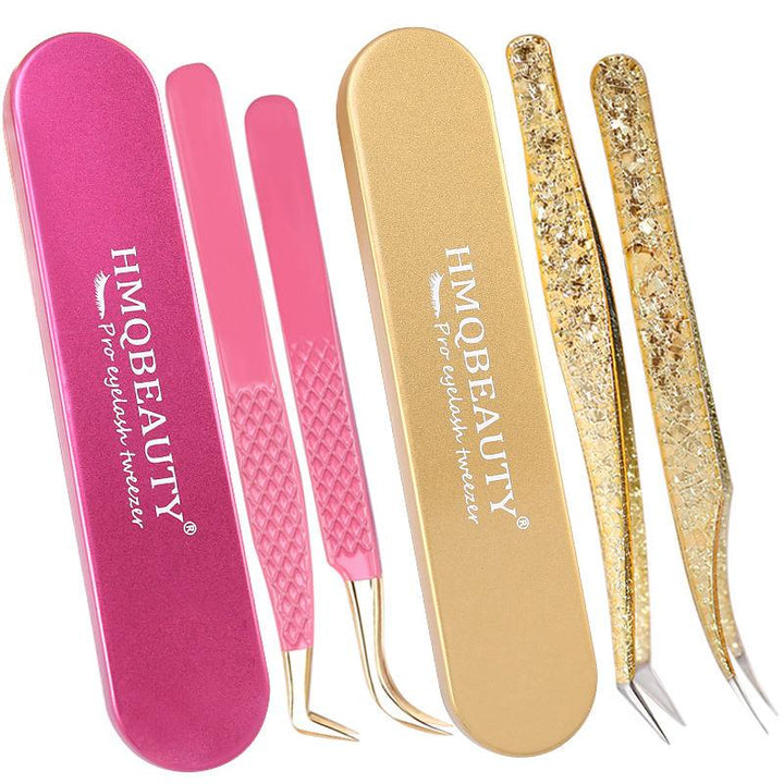 2PCS Professional Stainless Steel Eyelash Tweezers Set