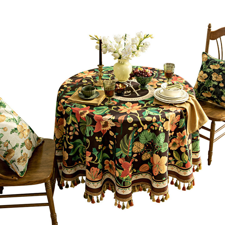 Luxury Tassel Tablecloth - Elegant Dark Brown Design