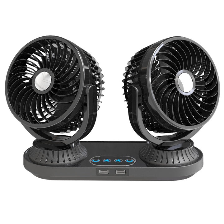 360° Dual Head Car Fan with USB Ports and Touch Control