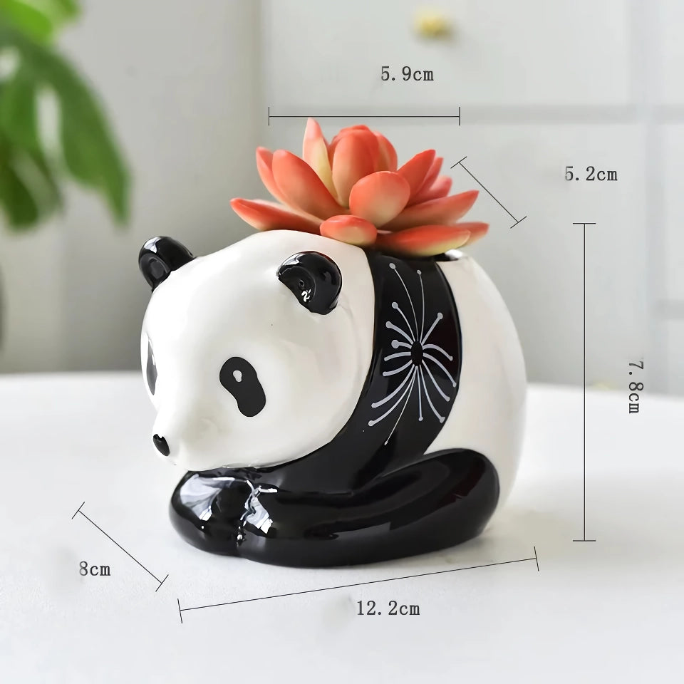 Cute Panda Ceramic Flower Pot - Black and White Cartoon Animal Planter for Home Decor