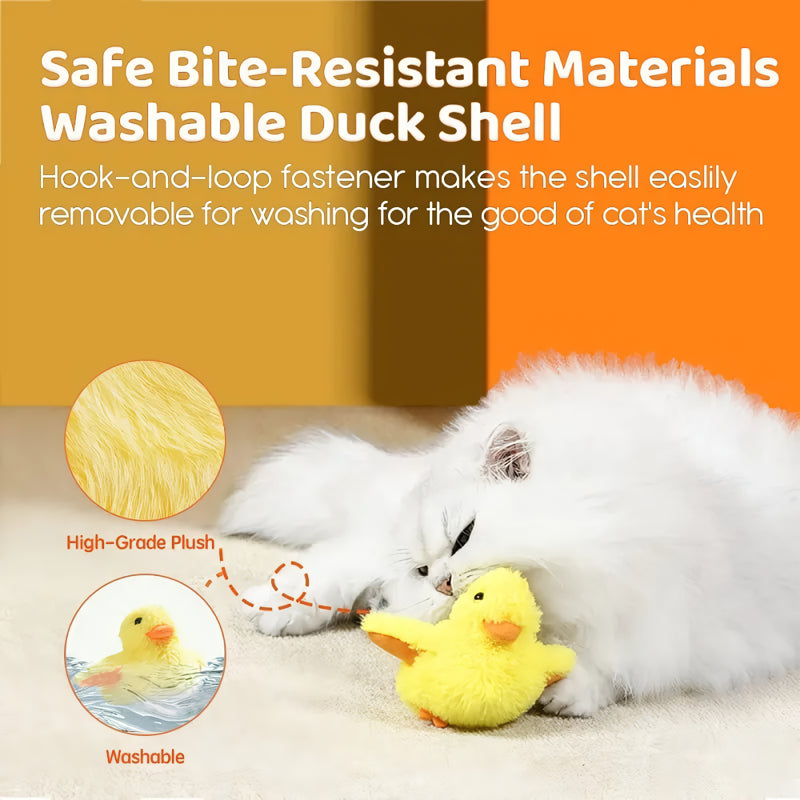 Interactive Yellow Duck Cat Toy with Vibration Sensor & Washable Plush