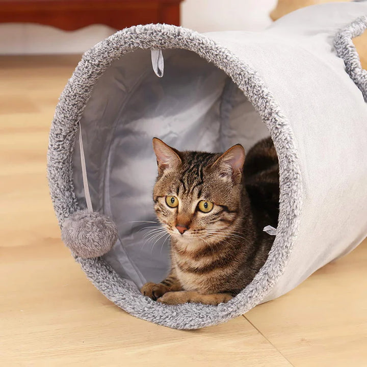 Collapsible Cat Tunnel with Crinkle Suede and Peek Hole – Portable Kitten Play Hideaway