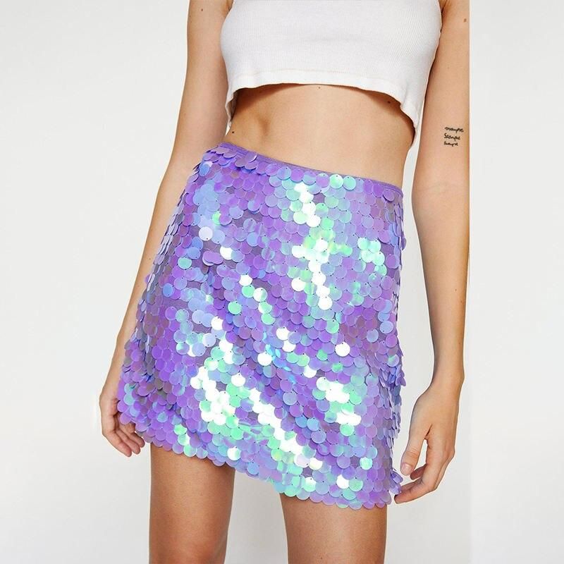 High Waist Glitter Sequin Mini Skirt