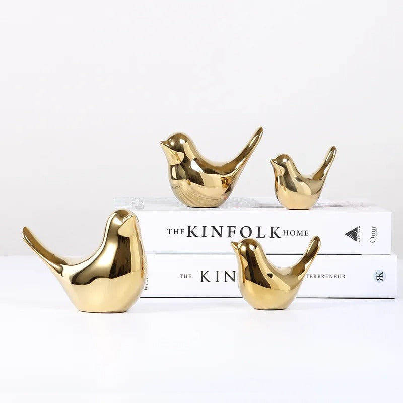 Nordic Golden Ceramic Bird Decoration for Modern Home Decor