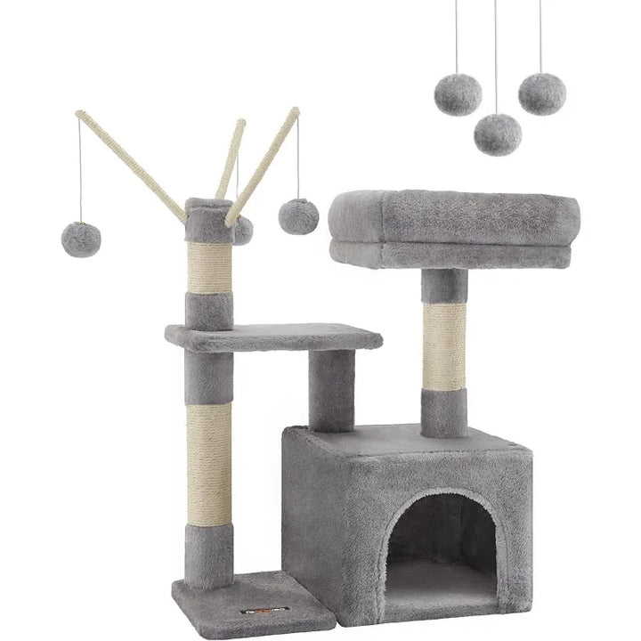 Smoky Gray Cat Tree with Padded Perch and Activity Center