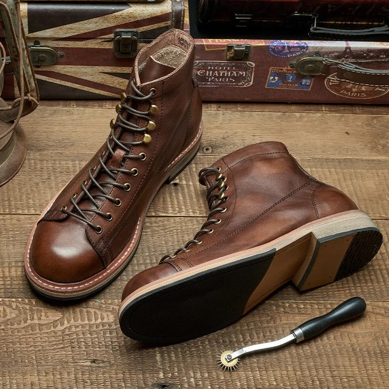 Handmade British Men's Motorcycle Leather Boots