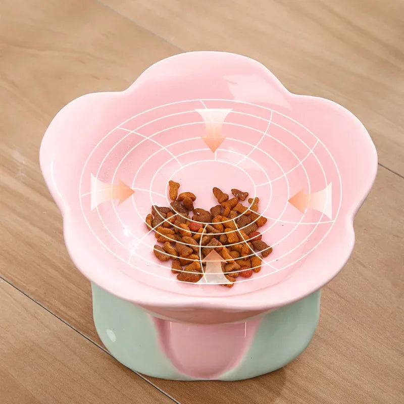 Flower Shaped Elevated Ceramic Cat Bowl