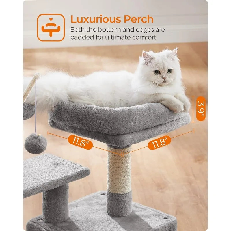 Smoky Gray Cat Tree with Padded Perch and Activity Center