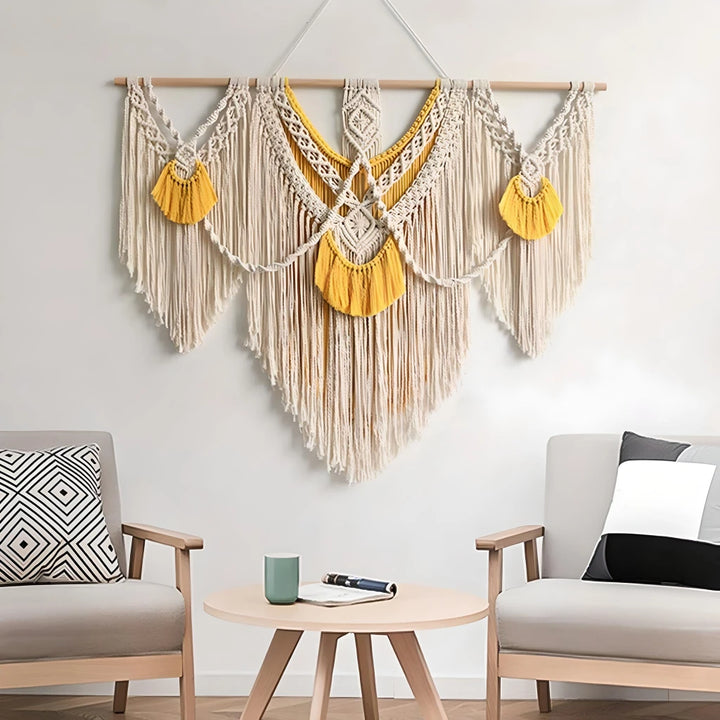 Yellow Large Macrame Wall Hanging Tapestry