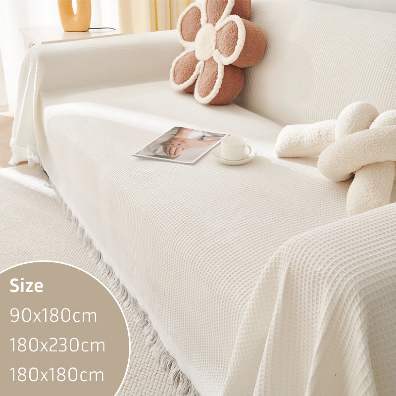 Woven Cotton Non-Slip Sofa Cover Blanket with Tassels