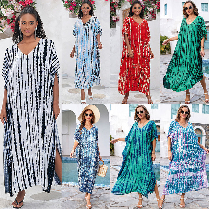 Rayon Tie-dyed Beach Long Dress Sun Protection Shirt